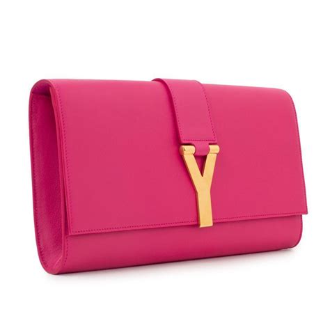 Saint Laurent YSL Pink Leather Ligney Y Logo Clutch Medium